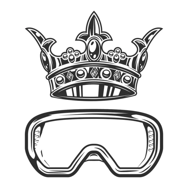 Kroon Koning Nieuwbouw Bouwer Met Veiligheidsbril Vintage Concept Illustratie Geïsoleerd — Stockfoto