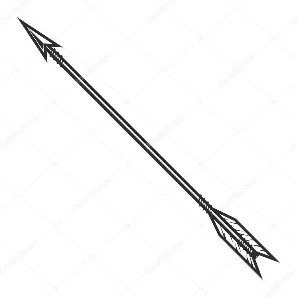 Vintage hunting arrow concept in monochrome style isolated illustration. Design element for label or sign and emblem