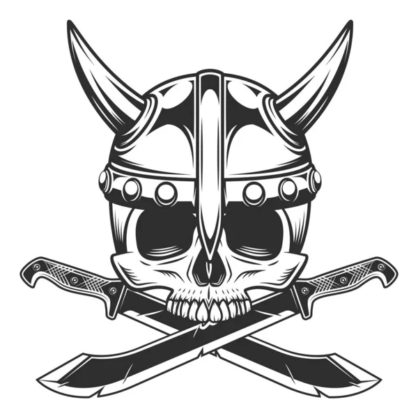 Cráneo Vikingo Casco Con Cuernos Sin Mandíbula Con Machete Cruzado — Archivo Imágenes Vectoriales