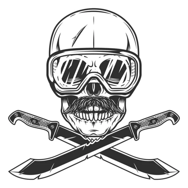 Crâne Dans Construction Lunettes Sécurité Avec Moustache Croisé Machette Couteau — Image vectorielle