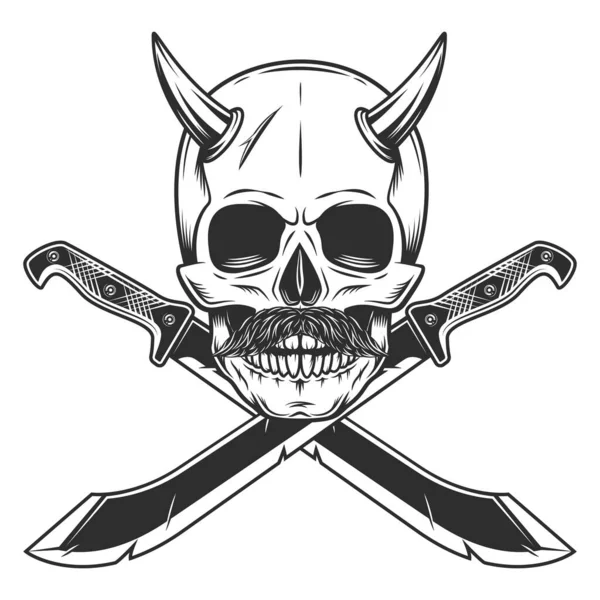 Skull Horn Mustache Machete Sharp Knife Melee Weapon Hunter Jungle — Stock Vector