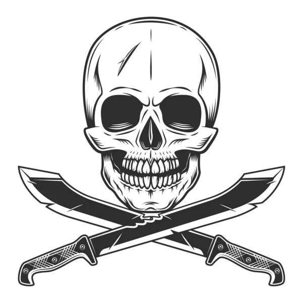 Crâne Avec Machette Couteau Tranchant Arme Mêlée Chasseur Dans Jungle — Image vectorielle