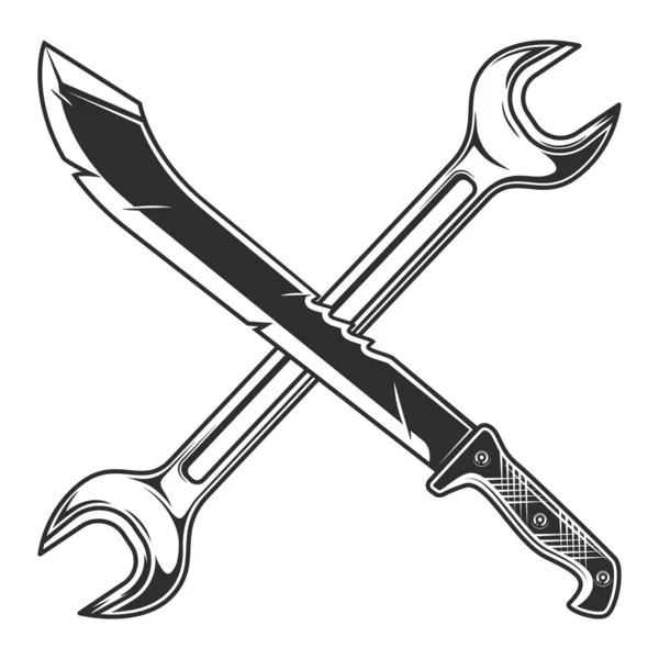 Mačeta Ikonou Klíčového Mechanického Klíče Ostrá Zbraň Lovce Nožů Džungli — Stockový vektor