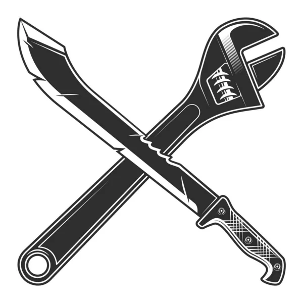 Mačeta Ikonou Stavebního Klíčového Klíče Ostrá Zbraň Lovce Nožů Džungli — Stockový vektor