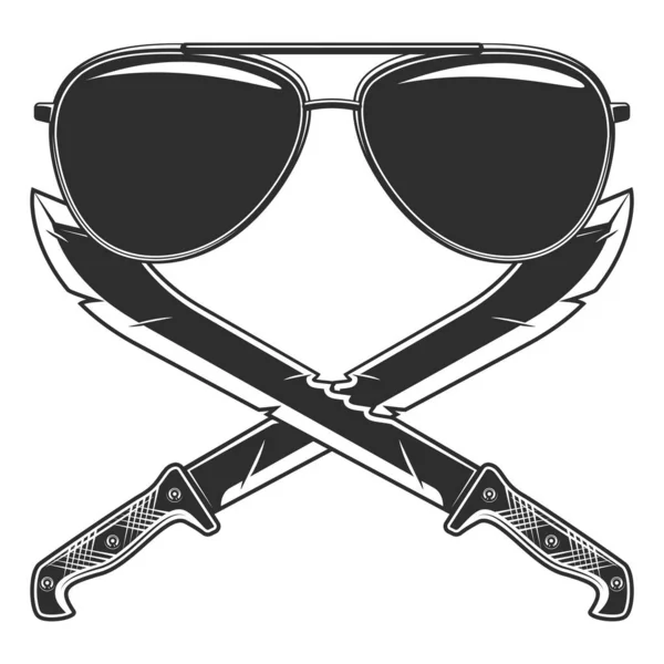 Machete Dengan Ikon Kacamata Hitam Pisau Tajam Melee Senjata Pemburu - Stok Vektor