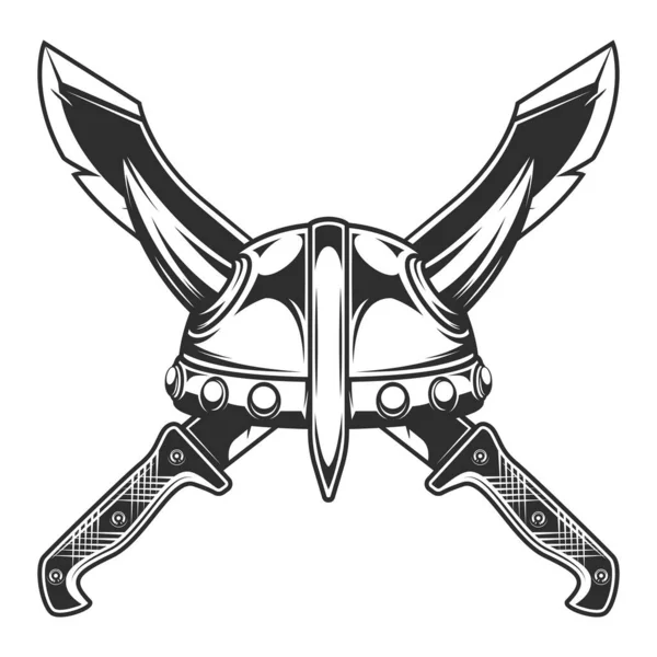 Мачете Роговой Иконой Шлема Викинга Острым Ножом Рукопашного Оружия Охотника — стоковый вектор