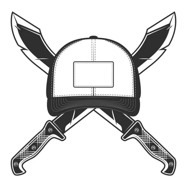 Machette Croisée Avec Icône Casquette Baseball Couteau Tranchant Arme Mêlée — Image vectorielle