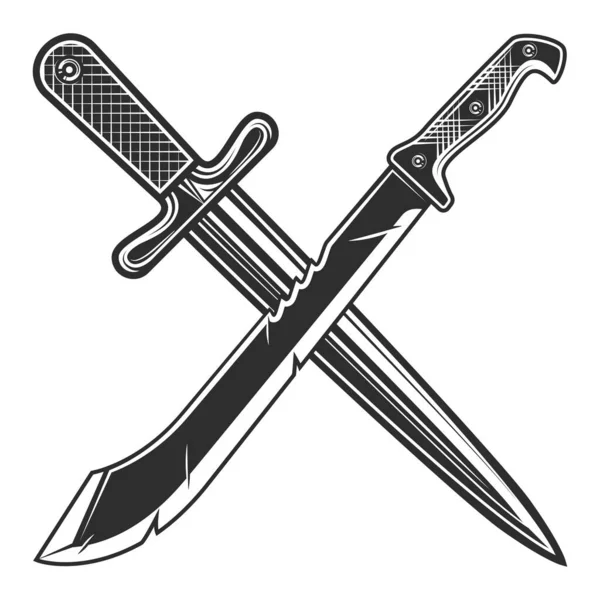 Mačetový Nůž Ostrou Ikonou Dýky Bojová Zbraň Lovce Džungli Černobílý — Stockový vektor