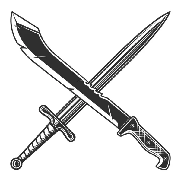 Machete Cruzado Con Icono Espada Cuchillo Afilado Arma Cuerpo Cuerpo — Archivo Imágenes Vectoriales