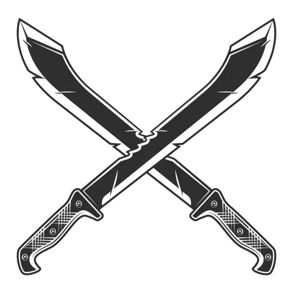 Crossed Machete Sharp Knife Icon Melee Weapon Hunter Jungle Black — Stock Vector