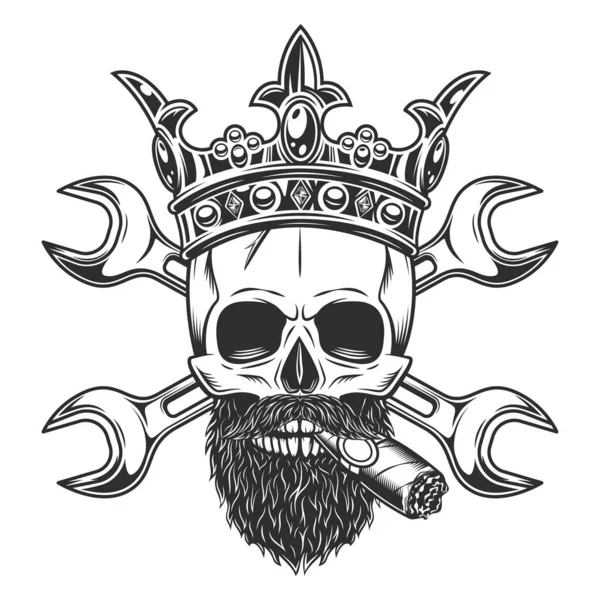 Skull Smoking Cigar Cigarette Witn Mustache Beard Crown Construction Builder — Stock Photo, Image
