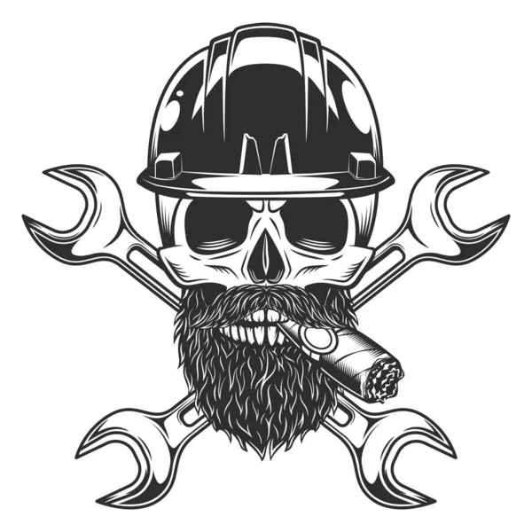 Skull Witn Mustache Beard Crown Construction Builder Plumbing Wrench Body — Stock Photo, Image