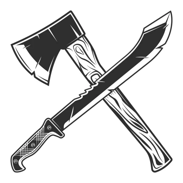 Mačeta Ikonou Dřevorubecké Sekery Ostrá Zbraň Lovce Nožů Džungli Černobílé — Stock fotografie