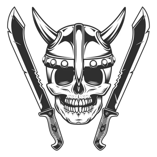 Viking Skull Horned Helmet Machete Sharp Knife Melee Weapon Hunter — Stock Photo, Image