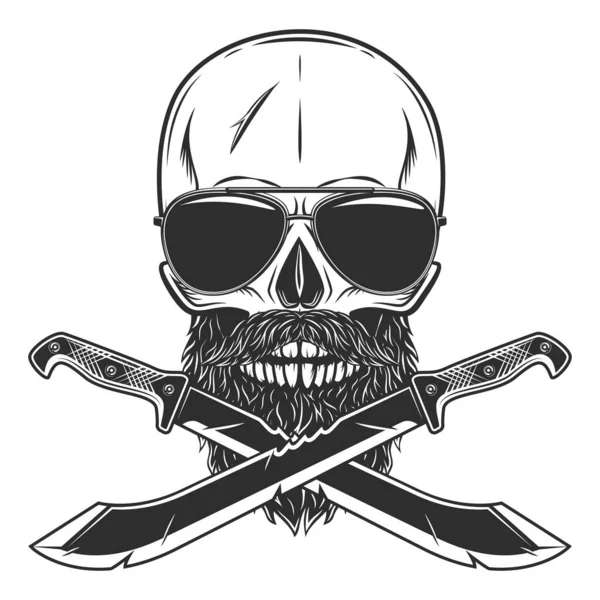 Skull Sunglasses Beard Mustache Crossed Machete Sharp Knife Melee Weapon — Stock Photo, Image