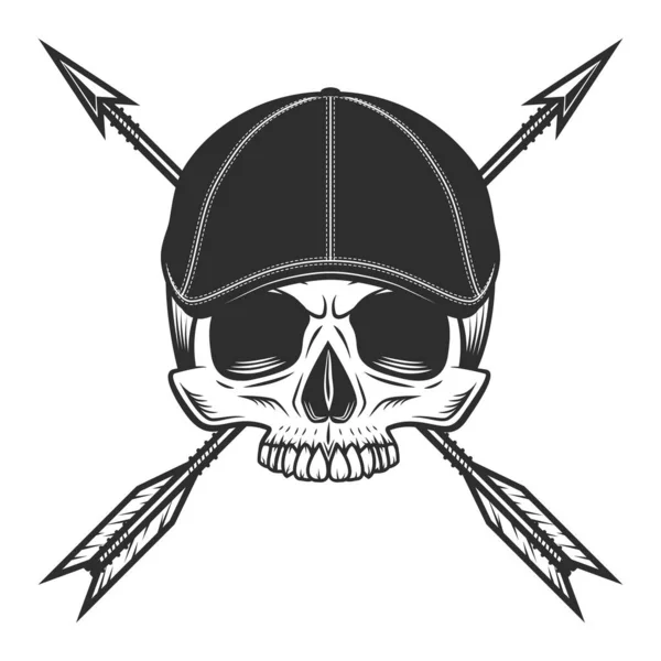 Skull Jaw Gangster Gatsby Tweed Hat Flat Cap Hunting Arrow — Stock Vector