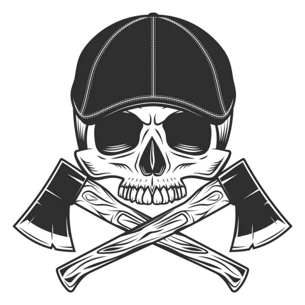 Skull Jaw Gangster Gatsby Tweed Hat Flat Cap Construction Lumberjack — Stock Vector