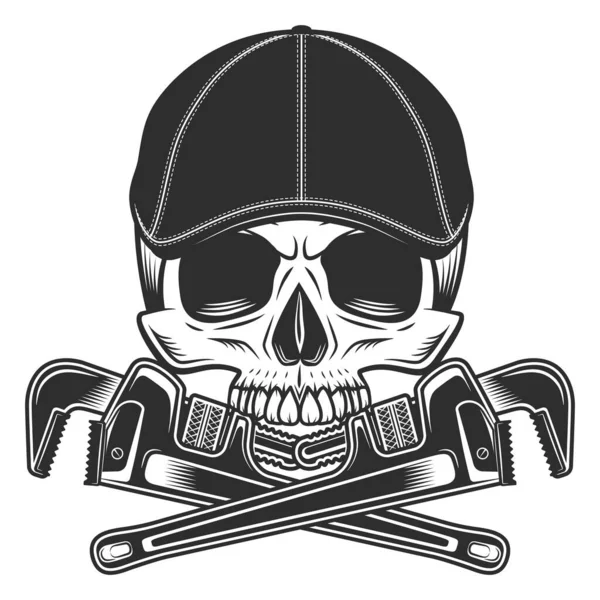 Skull Jaw Gangster Gatsby Tweed Hat Flat Cap Construction Plumbing — Stock Vector