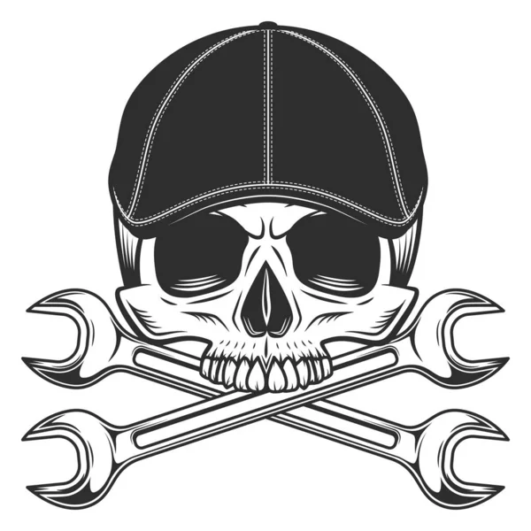 Skull Jaw Gangster Gatsby Tweed Hat Flat Cap Construction Mechanic — Stock Vector