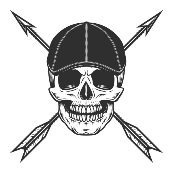 Skull Gangster Gatsby Tweed Hat Flat Cap Hunting Arrow Vintage — Stock Vector