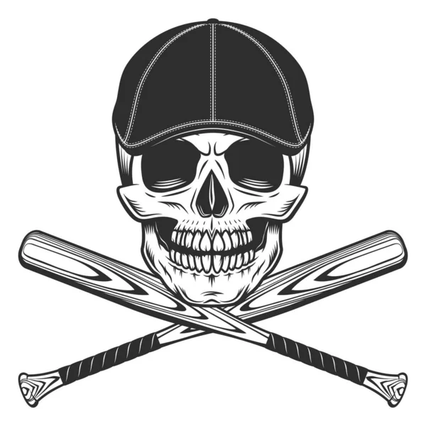 Totenkopf Gangster Gatsby Tweed Hut Flache Mütze Mit Baseballschläger Vektor — Stockvektor