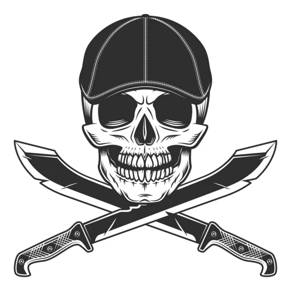 Skull Gangster Gatsby Tweed Hat Flat Cap Machete Sharp Sword — Stock Vector
