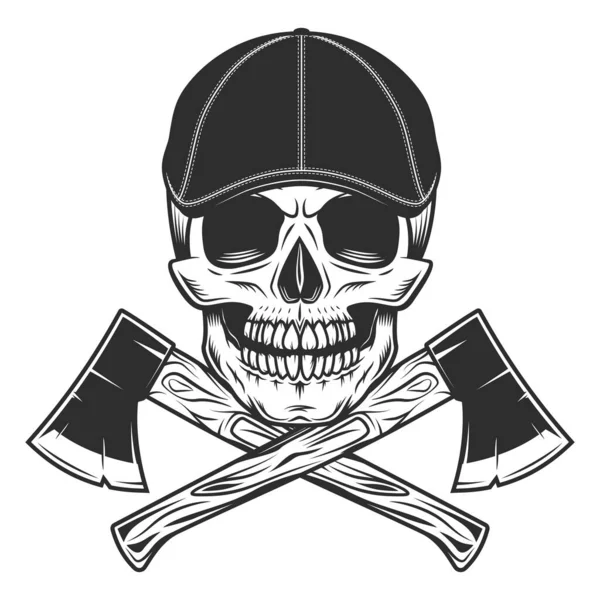 Skull Gangster Gatsby Tweed Καπέλο Flat Cap Construction Ξυλοκόπος Τσεκούρι — Διανυσματικό Αρχείο