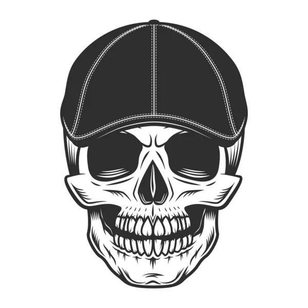 頭蓋骨で輪切り帽子フラットキャップベクトルヴィンテージイラスト — ストックベクタ