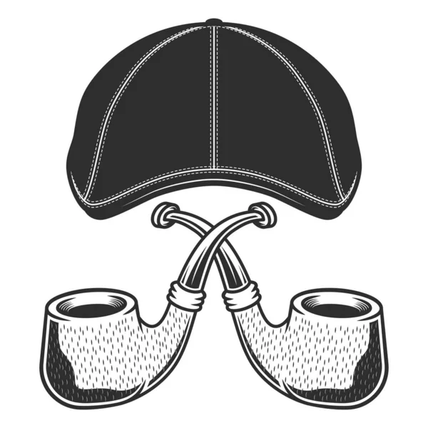 Шляпа Твида Плоским Колпачком Механическим Регулируемым Векторным Винтажным Рисунком — стоковый вектор
