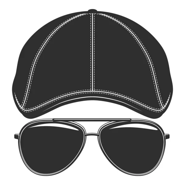 Cap Datar Gatsby Tweed Hat Dengan Kacamata Hitam Vektor Gambar - Stok Vektor