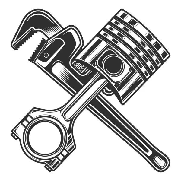 Mechanische Schraubenschlüssel Werkzeug Und Motorkolben Für Service Reparatur Auto Und — Stockvektor
