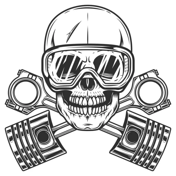 Crâne Motard Motard Dans Des Lunettes Sécurité Construction Des Pistons — Image vectorielle