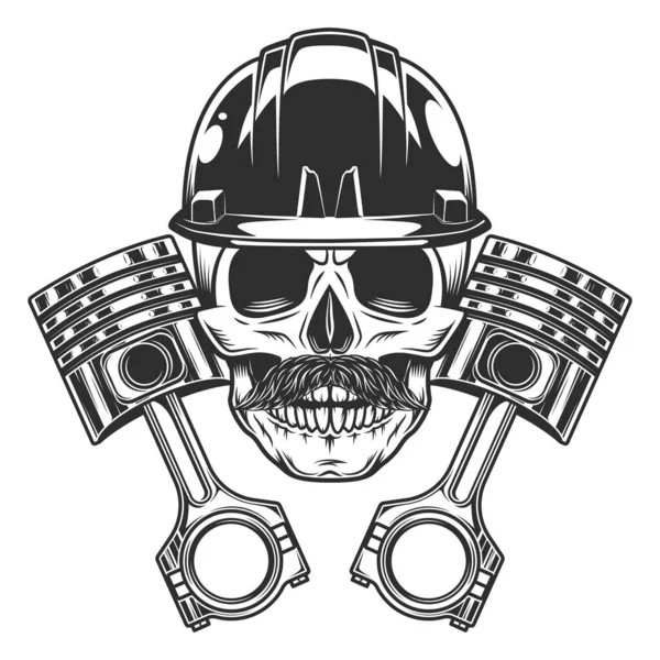 Cráneo Con Bigote Casco Construcción Sombrero Duro Con Motor Cruzado — Vector de stock