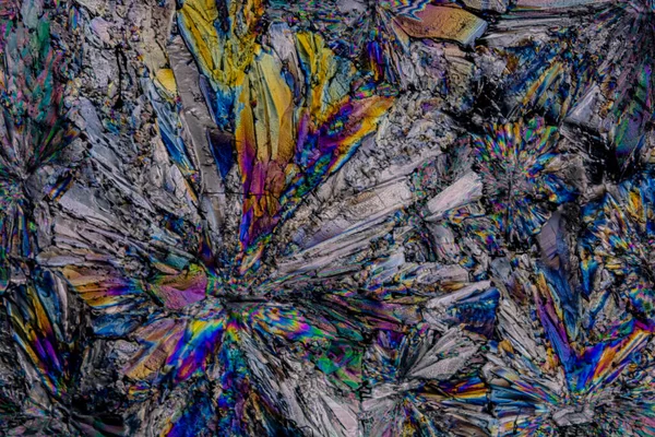 Kristal Gula Difoto Dengan Cahaya Terpolarisasi Pada Perbesaran Besar Menciptakan — Stok Foto