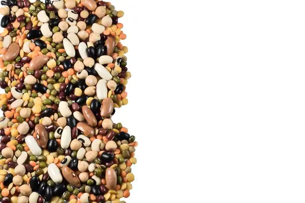 Berbagai Jenis Campuran Kacang Kacangan Mengisi Gambar Salin Ruang Latar — Stok Foto