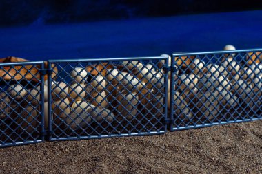 Wooden pawns crowded behind a metallic fence, representing barriers faced by migrants in their search for safety and opportunity. clipart