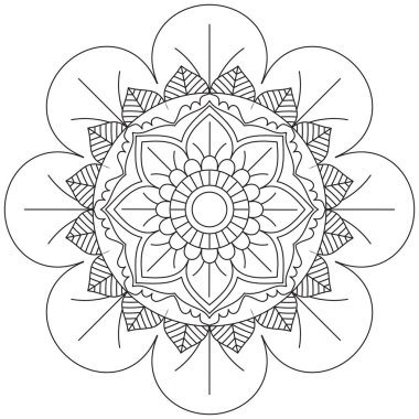 Mandala Vektörü Yaprak Renklendirme Sanatı Basit Grafik Çiçek Doğulu Klasik Resim İslami Hint Mistik Dini Ahlakı Nilüfer Yazdırma Kumaşı Tekstil Sembolü Tekstil Sembolü 