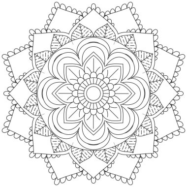 Mandala Vektörü Yaprak Renklendirme Sanatı Basit Grafik Çiçek Doğulu Klasik Resim İslami Hint Mistik Dini Ahlakı Nilüfer Yazdırma Kumaşı Tekstil Sembolü Tekstil Sembolü 