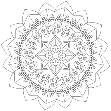 Mandala Vektörü Yaprak Renklendirme Sanatı Basit Grafik Çiçek Doğulu Klasik Resim İslami Hint Mistik Dini Ahlakı Nilüfer Yazdırma Kumaşı Tekstil Sembolü Tekstil Sembolü 