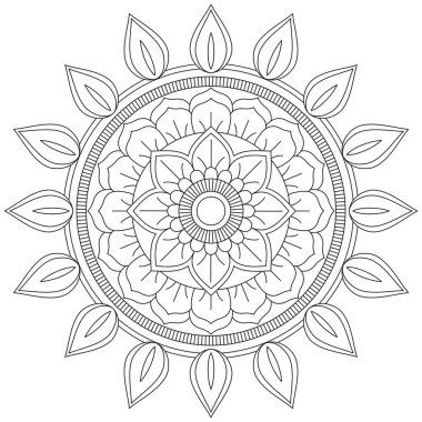 Mandala Vektörü Yaprak Renklendirme Sanatı Basit Grafik Çiçek Doğulu Klasik Resim İslami Hint Mistik Dini Ahlakı Nilüfer Yazdırma Kumaşı Tekstil Sembolü Tekstil Sembolü 