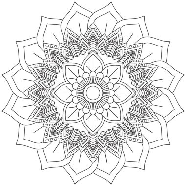 Mandala Vektörü Yaprak Renklendirme Sanatı Basit Grafik Çiçek Doğulu Klasik Resim İslami Hint Mistik Dini Ahlakı Nilüfer Yazdırma Kumaşı Tekstil Sembolü Tekstil Sembolü
