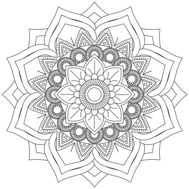 Mandala Vektörü Yaprak Renklendirme Sanatı Basit Grafik Çiçek Doğulu Klasik Resim İslami Hint Mistik Dini Ahlakı Nilüfer Yazdırma Kumaşı Tekstil Sembolü Tekstil Sembolü 