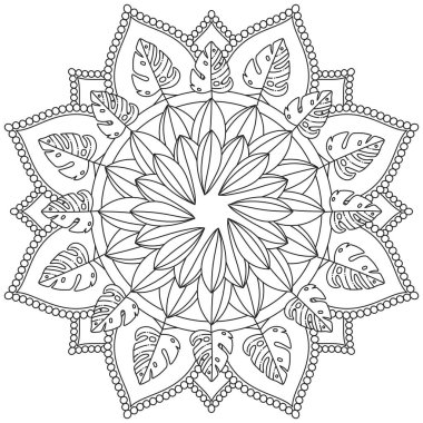 Mandala Vektörü Yaprak Renklendirme Sanatı Basit Grafik Çiçek Doğulu Klasik Resim İslami Hint Mistik Dini Ahlakı Nilüfer Yazdırma Kumaşı Tekstil Sembolü Tekstil Sembolü 