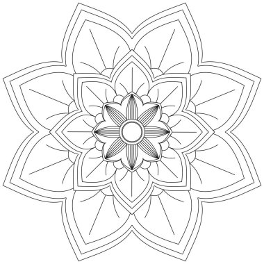 Mandala Vektörü Yaprak Renklendirme Sanatı Basit Grafik Çiçek Doğulu Klasik Resim İslami Hint Mistik Dini Ahlakı Nilüfer Yazdırma Kumaşı Tekstil Sembolü Tekstil Sembolü