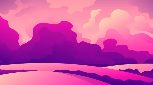 Rosa Kumuluswolken Über Den Hügeln Schöner Horizontaler Natürlicher Sonnenuntergang — Stockvektor