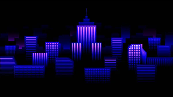Hermosa Metrópolis Nocturna Sobre Fondo Negro Ciudad Oscura Con Rascacielos — Vector de stock