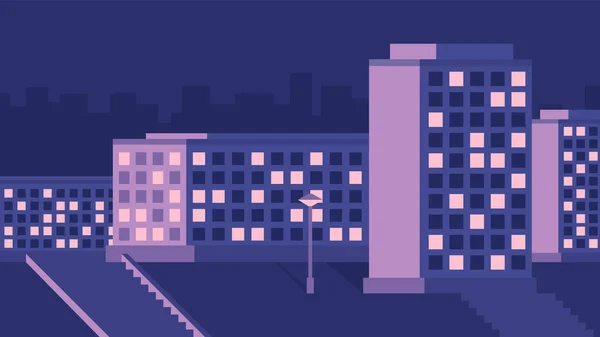 Éjszakai Lakóutca Világító Ablakokkal Éjszakai Városi Tájkép — Stock Vector