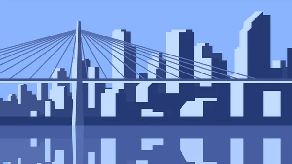 Illustration Horizontale Légère Une Grande Ville Pont Sur Rivière Sur — Image vectorielle