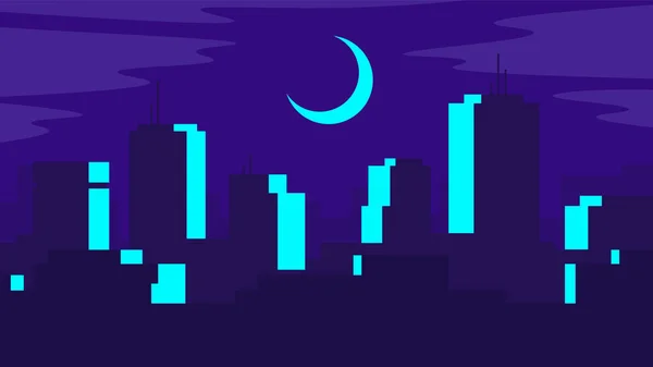 Night City Metropolis Moon Background Silhouettes Skyscraper Buildings Dark Sky — Stock Vector