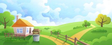 Kır evinin manzarası çok güzel. Kırsalda, renkli tarlaların arasında bir çiftlik..